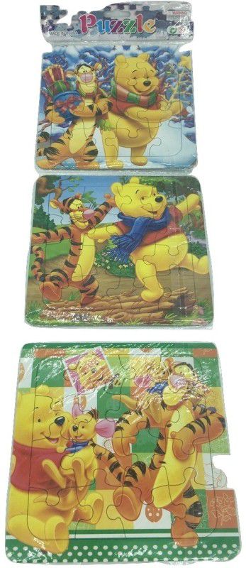 FUNCART 3 pieces puzzle set - winnie the pooh with drawing book at back side (3 Pieces)  (3 Pieces)