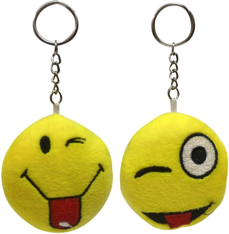 Natali Traders Smiley Soft Toy Keychain Pack Of 2 - 4 inch  (Yellow)