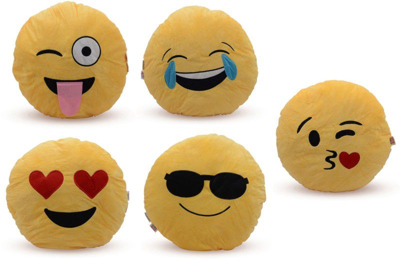 Store2508 Emoji Smiley Pillow Cushions, 32 Cm Diameter. WHOLESALE (Pack of 5) - 32 cm  (Yellow)