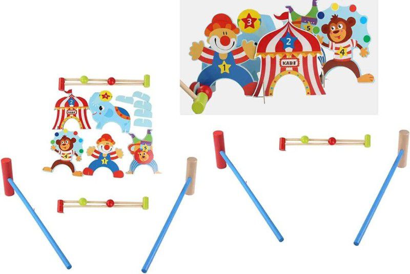 SN toy zone Wooden Cartoon Croquet Set Circus Gate Ball with 2 Golf Sticks  (Multicolor)