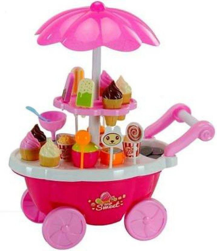 dharmastore ce Cream Kitchen Play Cart Kitchen Set Toy with Lights and Music, Small sweet shop for kids