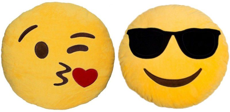 BABIQUE Smiley Emoji Pillow Cushion Soft Toys Stuffed Plush Combo Cool Dude & Flying Kiss For Sofa Bed Home Office Car Decoration Birthday Gift - 35 cm  (Yellow)