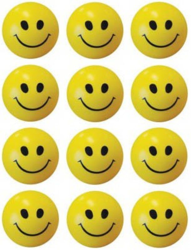 Mplus Smiley Face Squeeze Stress Ball - Set of 12 - 3 inch  (Yellow, Black)
