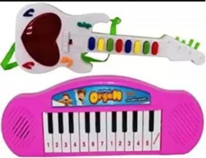 RSA enterprises Combo Mini Guitar Toy with Musical 3D LED Light & Mini Piano Keyboard  (Multicolor)