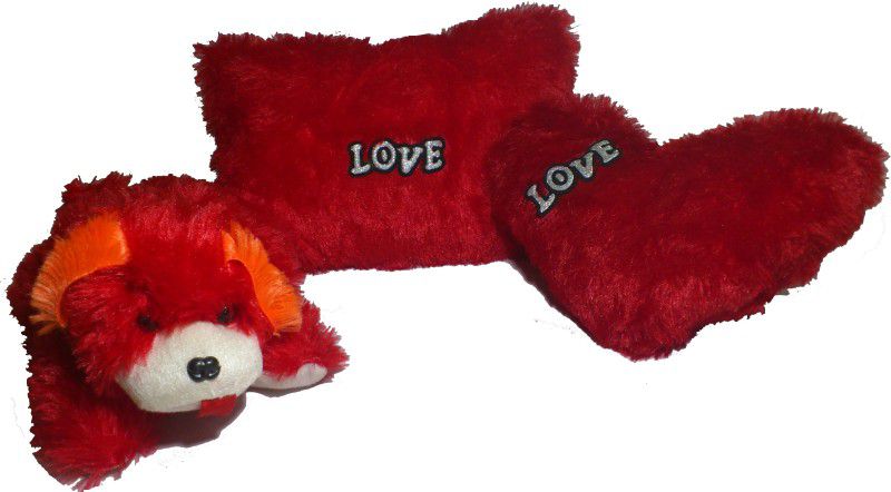 Stylewell Set of 3 Heart Shape Love Soft Tickle, Cushion Pillow, Dog Teddy Bear Valentine Love Birthday Gift - 38 cm  (Red)