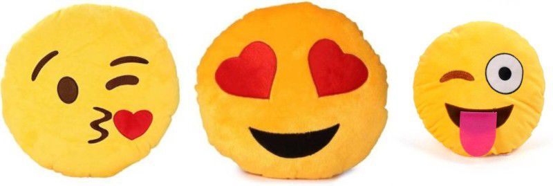 Agnolia Gift Gallery Smiley cushion 35cm-Flying Kiss,Heart Eye & Naughty Smiley - 32 cm  (Multicolor)