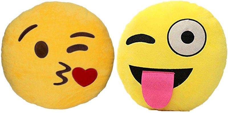 BABIQUE Smiley Emoji Pillow Cushion Soft Toys Stuffed Plush Combo Naughty & Flying Kiss For Sofa Bed Home Office Car Decoration Birthday Gift - 35 cm  (Yellow)