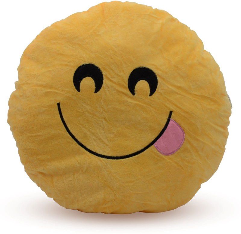 Store2508 Emoji Smiley Soft Round Cushion Pillow (Design 03) - 35 cm  (Yellow)