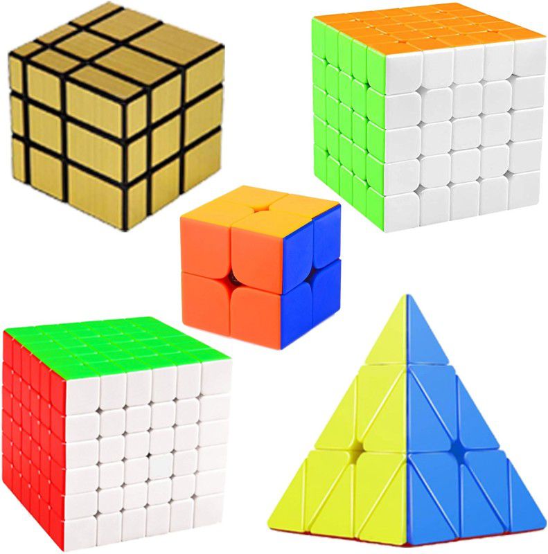 Vaniha Cube Combo 2X2,5X5,6X6,Gold Mirror,Pyraminx High Speed Stickerless Cube Puzzle  (5 Pieces)