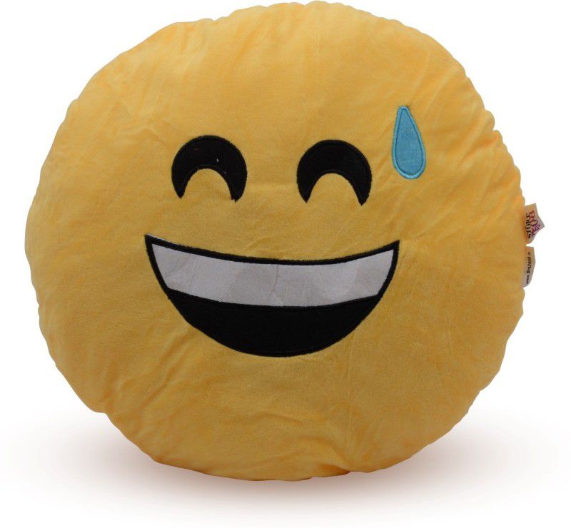 Store2508 Emoji Smiley Soft Round Cushion Pillow (Design 02) - 35 cm  (Yellow)