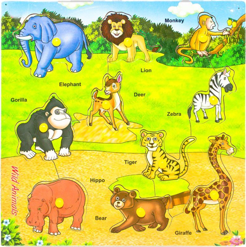 Haulsale Wooden Wild Animals Educational Puzzle For Kids  (10 Pieces)