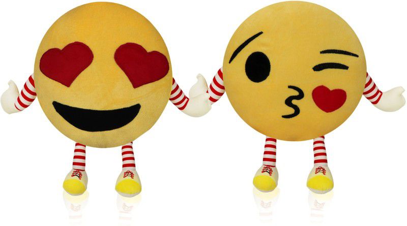 Frantic Cotton Smiley Cushion Pack of 2 (Yellow) - 35 cm  (Yellow)