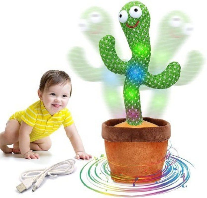 FASTFRIEND Dancing Cactus Talking Toy Cactus Plush Toy Wriggle & Singing Recording Repeat  (Green)