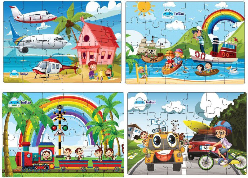 FunBlast Jigsaw Puzzles for Kids - Set of 4 Transport Vehicles Jigsaw Puzzle for Kids, Floor Jigsaw Puzzles for 3+ Years old Boys,Girls,Children (Size 30X22 cm)  (96 Pieces)