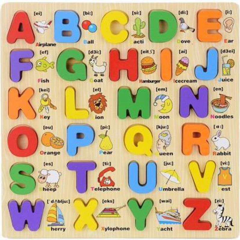 QBLYN Funny Montessori Baby Wooden 26 Letters Uppercase And Lowercase Puzzles Board  (Multicolor)