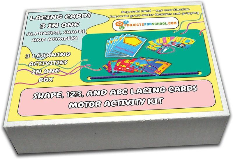 ProjectsforSchool Lacing Card 3 in 1, English Alphabet, Numbers and Shapes Lacing Cards Sensory and Motor Activity kit  (Multicolor)