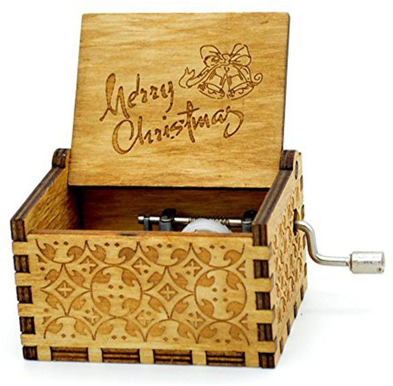 Zesta Handcrafted Wooden Festival Music Box - Merry Christmas  (Brown)