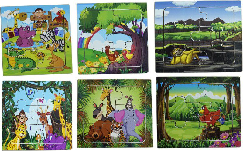 Ashmi Wooden 6 Pics Animal themed Cutting 6 Different Jigsaw Puzzles Games for Kids  (36 Pieces)