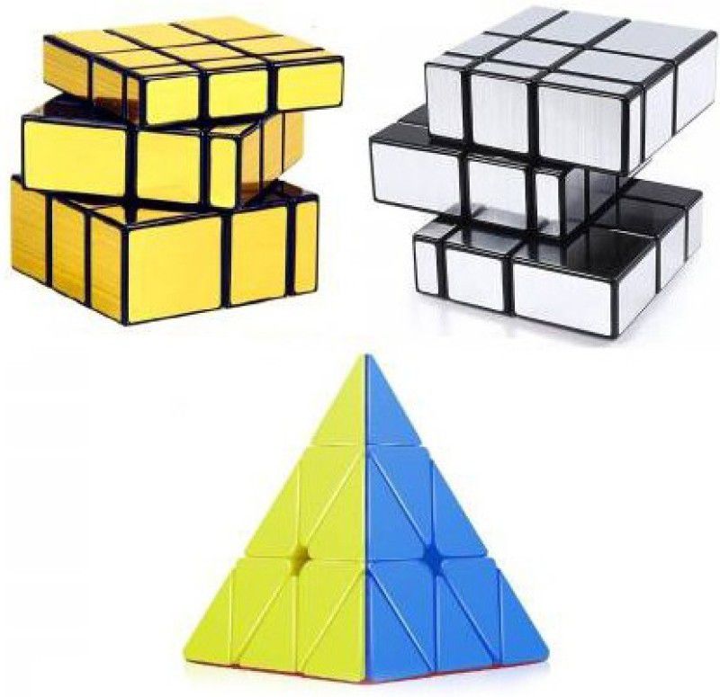 QWICK CLICK High Stability Smooth Cube Silver Mirror, Pyramid Triangle and Golden Mirror Stickerless Cube Puzzle  (3 Pieces)
