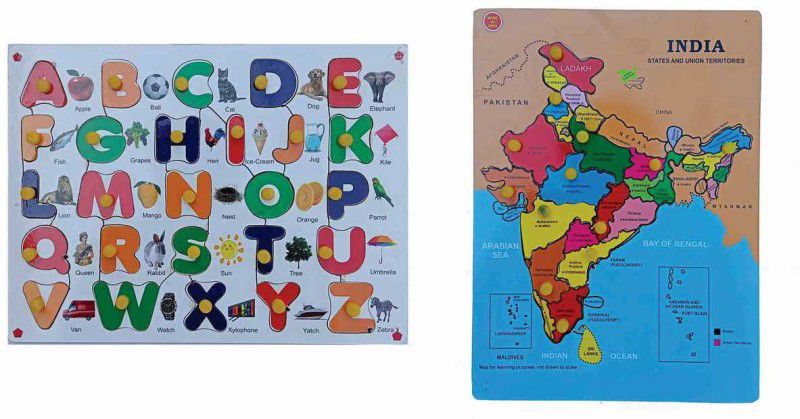 FireFlies Wooden Capital alphabet & India map Puzzle with Picture For Kids (Pack of 2)  (26 Pieces)