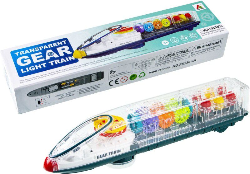 ToySurf ®Gear Simulation Transparent Light Train Toy With Lights & Music (Age 3+)  (Multicolor)