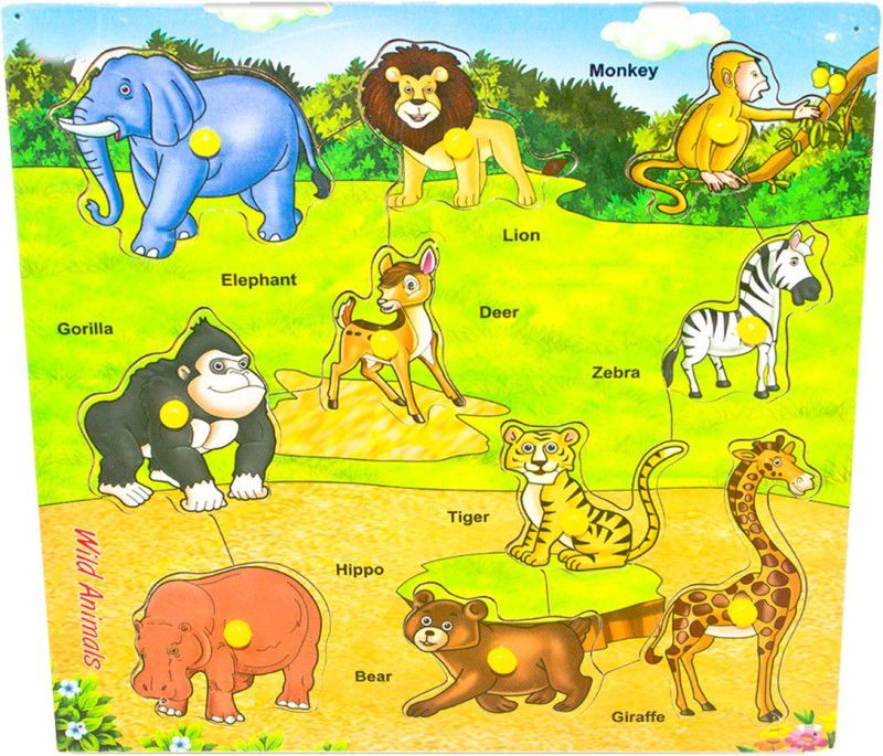 Toyvala WOODEN WILD/JUNGLE/FOREST ANIMAL SPECIES EASY TO LEARN LEARNING EDUCATIONAL BOARD  (Multicolor)