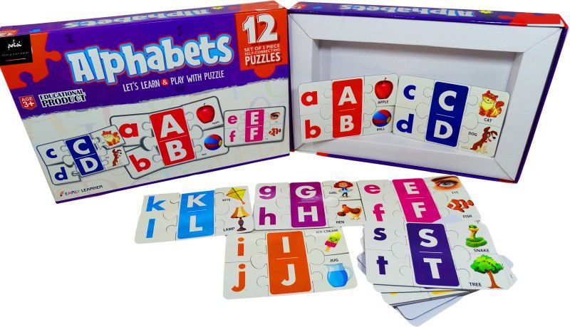 poksi Alphabets Puzzle - Set of 12 puzzles suitable for Kids| Gifts |includes 12 puzzles of 5 pieces each | Coordination Skills| visual Skills|  (60 Pieces)