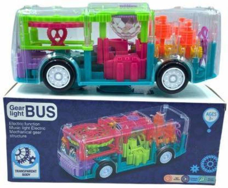 TrueBucks Musical Bus Toy for Kids Definition, 3D Bus Toy with 360 Degree Rotation, Gear Transparent Bus Toy for Boys| Kids with Light & Sound Effects (Multicolor)  (Multicolor)