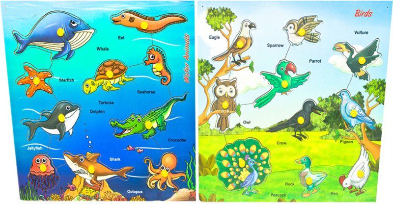 Toyvala Wooden Educational Board for Kids - Water Animals & Birds Wooden Learning 3D Wooden Board - Learning & Educational Gift for Kids  (Multicolor)