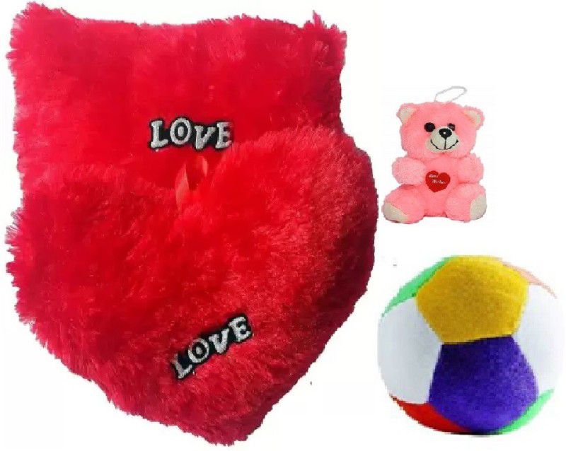 Tashu Collection soft heart love pillows, teddy bear and ball with ghunghroo sound for gift - 35 cm  (Multicolor)
