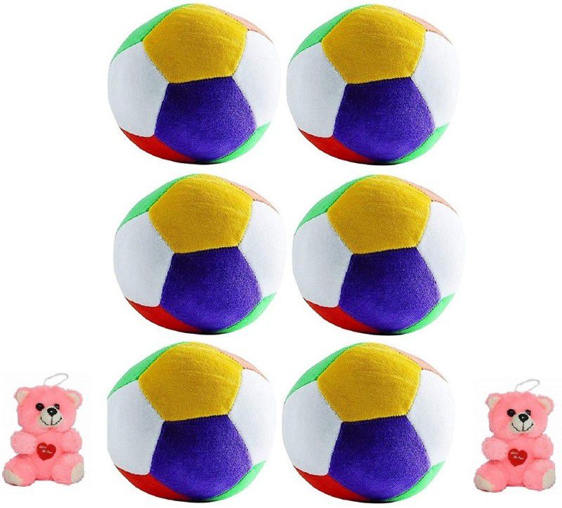 Tashu Collection Multicolored soft ball with rattle sound and teddy bear for kids - 12 cm  (Multicolor)