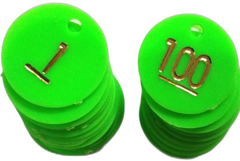 Offer99 Plastic Green Hole Numerical Token/Coins Pack of 1 to 100 Halled for Board Game/Stores T-2  (100 Pieces)