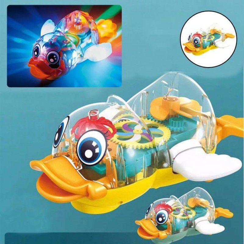 Skstore 3D Duck 360° Degree Rotation Gear Simulation Mechanical Sound and Light Dispatch  (Multicolor)