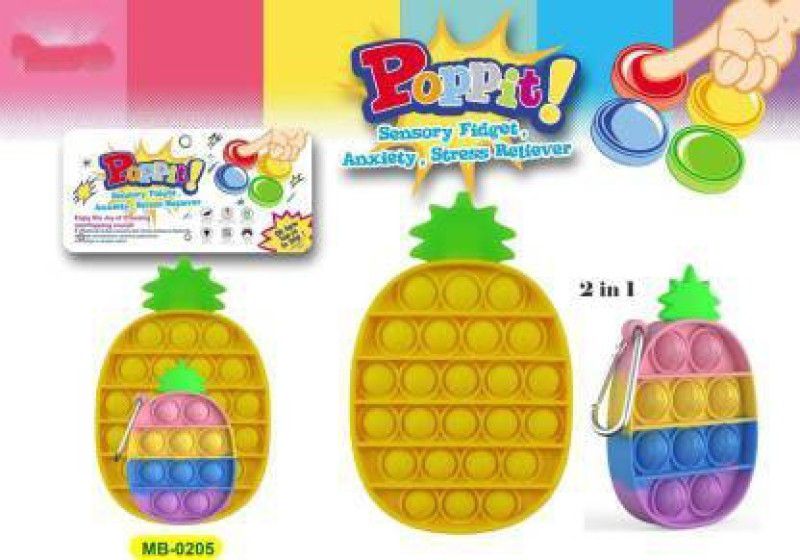 Veryke Poppit Sensory Fidget Anxiety Stress Reliever Enjoy the Joy of Pressing and Pooping Sound Yellow Pineapple Poppit With Multicolor Small Pineapple keychain Poppit 2 in 1 For Everyone Boy Girls Man Women Old Man Old Women  (Multicolor)