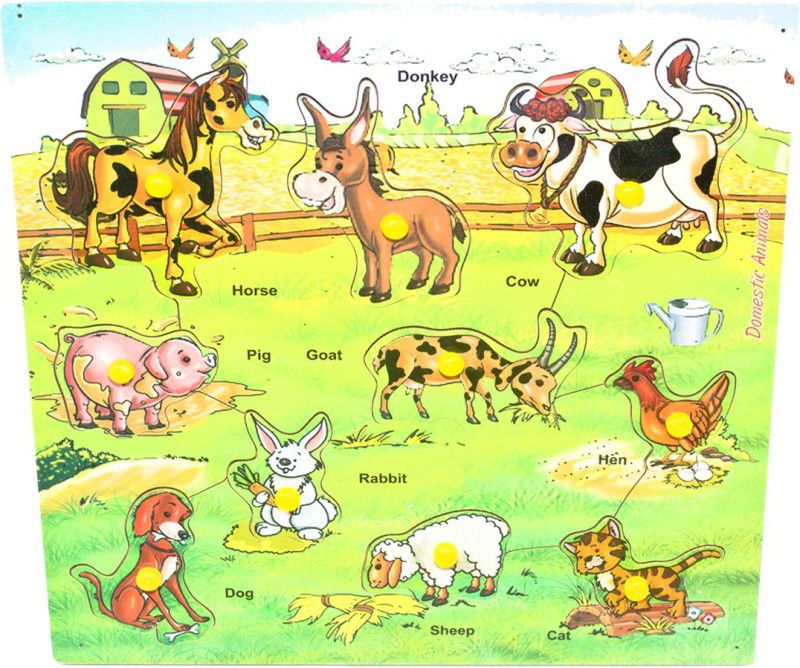 Toyvala WOODEN VARIOUS DOMESTIC/FARM ANIMAL SPECIES EASY TO LEARN LEARNING EDUCATIONAL BOARD  (Multicolor)