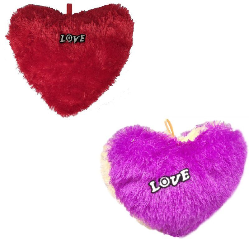 Adhvik Pack of 2 (Size:30x26cm) Premium Quality Red and Purple Heart Love Dil Soft Fur Stuffed Toy for Adult & Kids Birthday's, Valentine's Days, Special Occasional Surprise Gifts, Home Room Decoration, Car Decor Showpieces - 26 cm  (Multicolor)