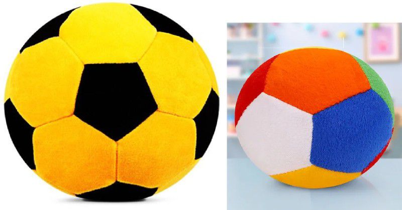 P I SOFT TOYS football soft toys with rattle ball - 8 cm  (Yellow)
