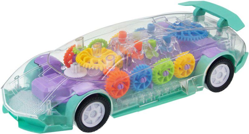 ToySurf ®Transparen Bump & Go Gear Car With Flashing Top Lights & IC Sound (Age 3+)  (Multicolor)