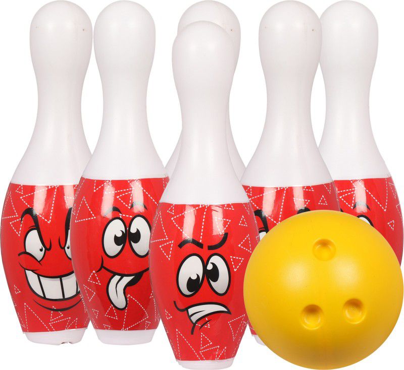 Goyal's Bowling Set for Kids Big Size Plastic Set of 6 Pins and 1 Ball Toy for Kids Indoor Sport Play - Red  (Red)