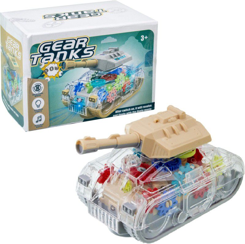 ToySurf ®Gear Transparent Tanks With Universal Wheel, 3D Lights & Dynamic Music (Age 3+)  (Multicolor)