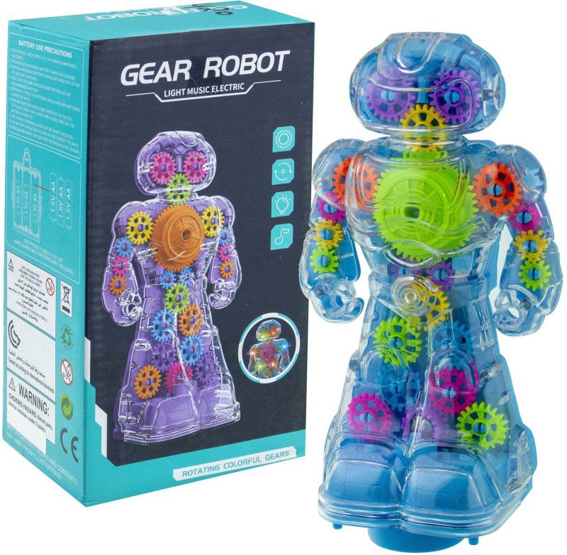 ToySurf ®Transparent Rotating Colorful Gear Robot Toys With Music & Light (Age 3+)  (Multicolor)