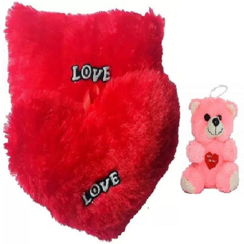 Tashu Collection soft heart love, cushion and teddy bear for gift - 35 cm  (Red, Pink)