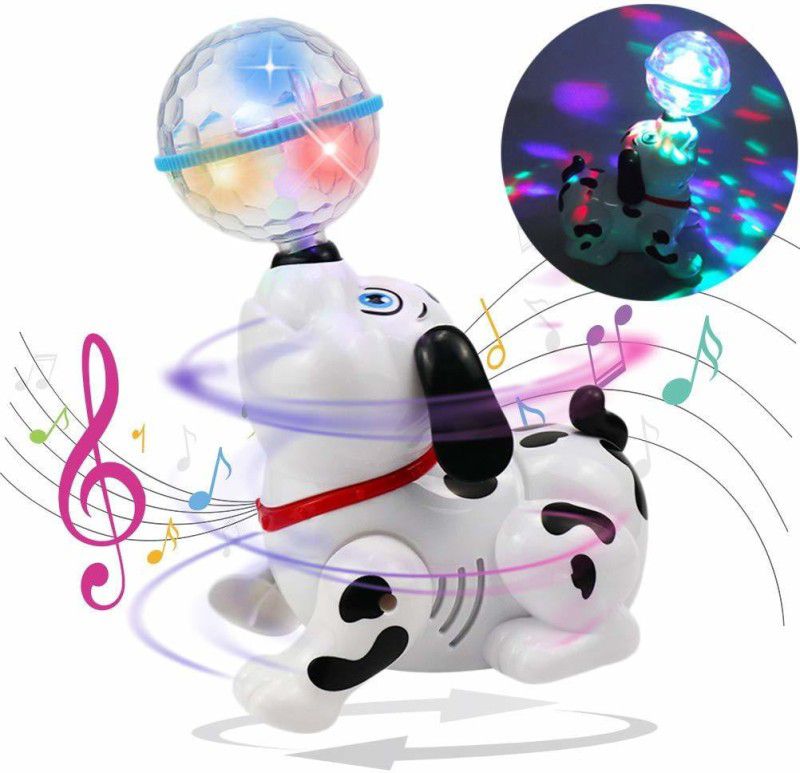 Jugnu Dancing 360 degree Rotating Dog Toy with Music, Sound, 3D LED Light for Baby Children Kids (Black & white)  (Multicolor)