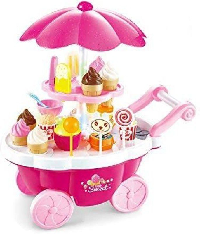 himanshu tex Ice Cream Kitchen Play Cart Kitchen Set Toy with Lights and Music, Small sweet shop for kids
