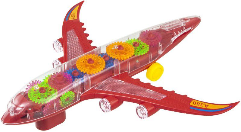 ToySurf ®Transparent Gear Simulation Aeroplane Toy With Music & Light (Age 3+)  (Multicolor)
