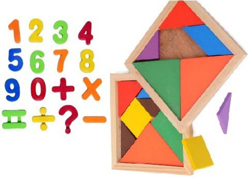 Vedy WOODEN GEOMETRIC PUZZLE BOARD + MAGNETIC NUMBER ( Set of 2)  (Multicolor)
