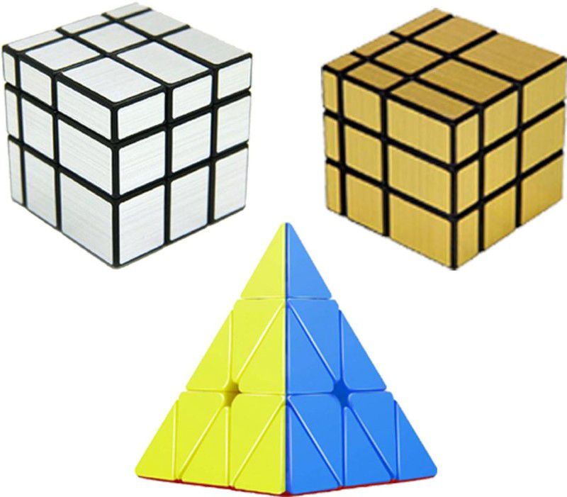 Vaniha Cube Combo Set of Pyramid,Gold & Silver Mirror High Speed Stickerless Magic Cube  (3 Pieces)