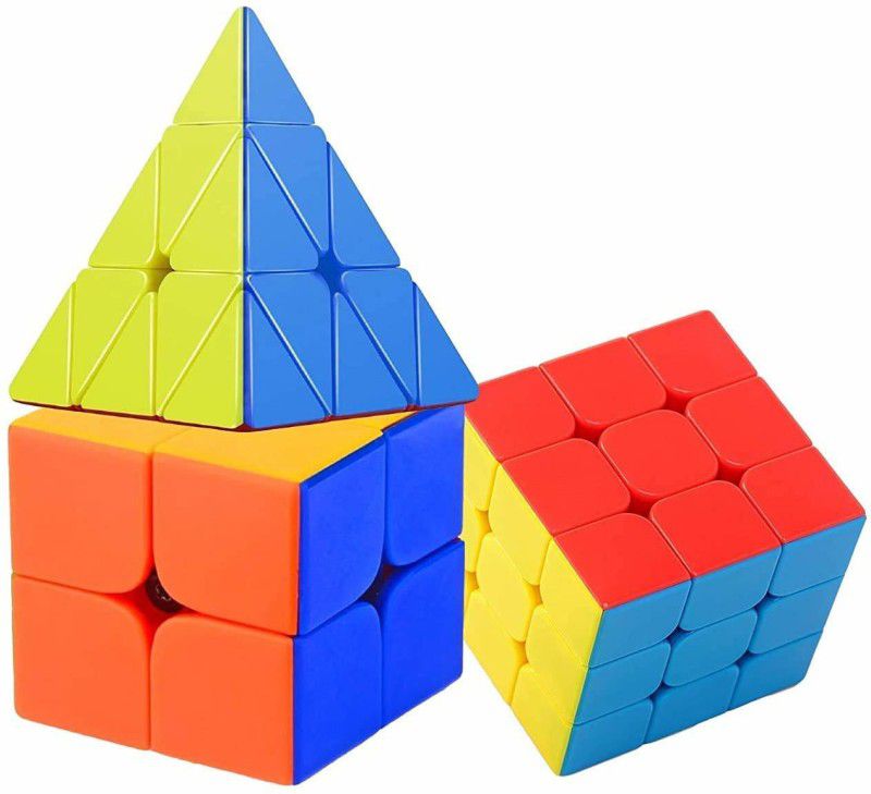 SUVARNA Speed Cube Puzzle Gold & 2 X 2 , 3 X 3 Pyramid Tringle Speed Cube Set, Stickerless Magic Cube Puzzles Toy Pack (6 Pieces) (4 Pieces)  (3 Pieces)