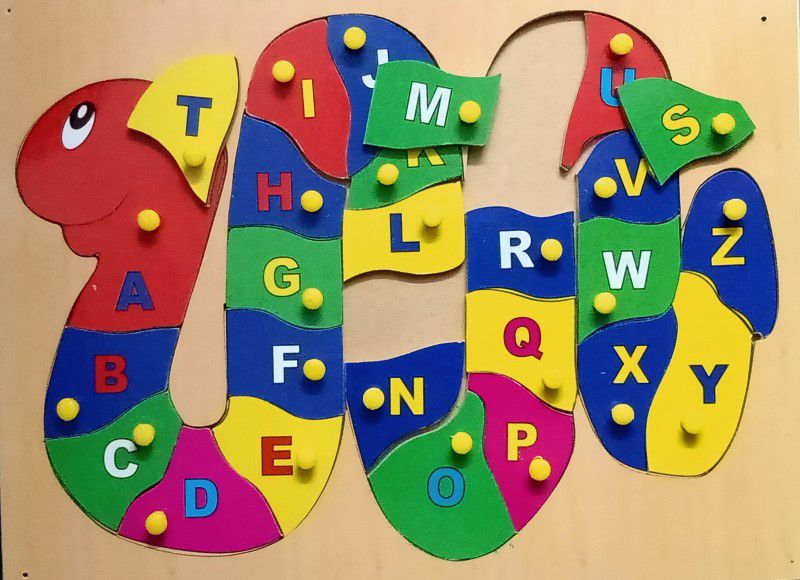 Ashmi Wooden Capital Alphabet Snake Knob Puzzle Learning For Kids  (26 Pieces)