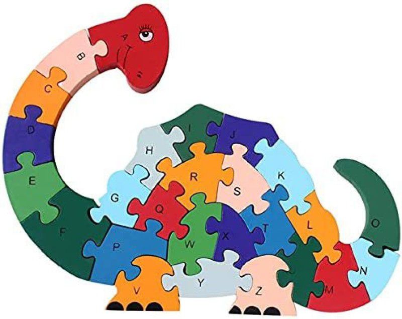 NONU 3D Wooden Jigsaw Puzzle, Dinosaur Shaped Alphabet and Number Learning Blocks  (26 Pieces)